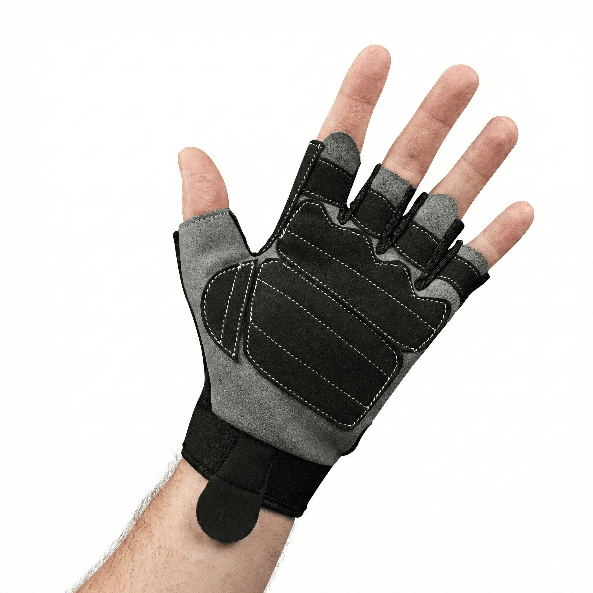 Grey Suede Palm Weightlifting Gym Gloves - Image 3