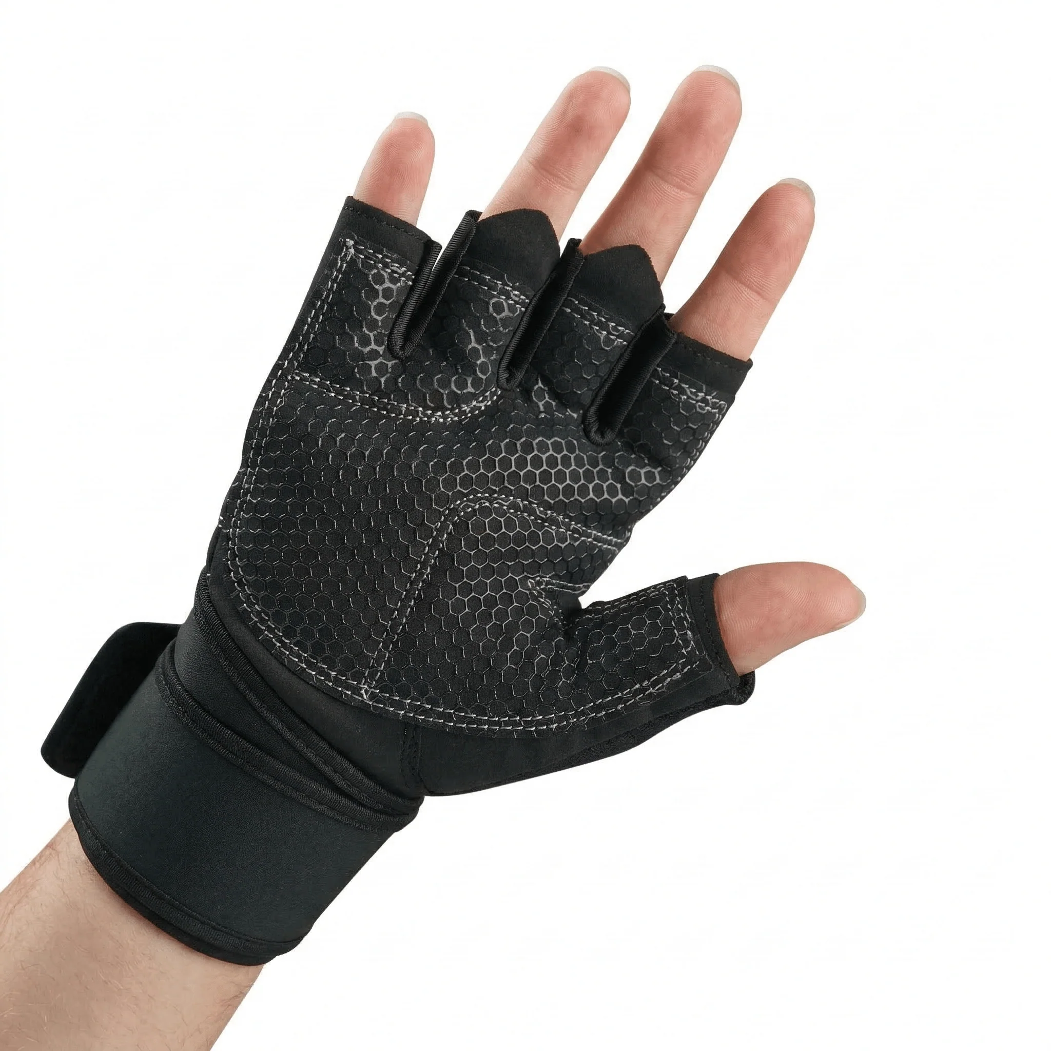 Hex-Grip Vented Black Weightlifting Gloves - Image 3
